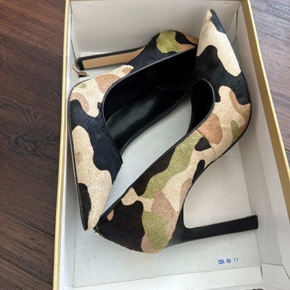 Michael Kors NWT Amara Camouflage Dyed Real Hair Cow Fur Leather Women's Pump.